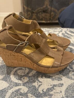 Nine West Taupe Cork Wedge Sandals